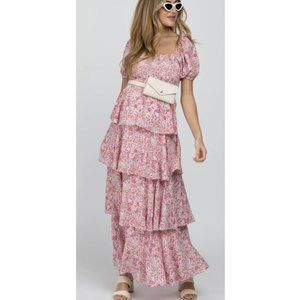 Ruffle Layer Maternity Maxi Dress- PinkBlush